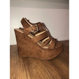 Brown Suede Platform Wedge Sandals